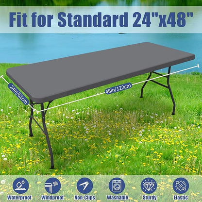 Moosfor 2 Pack Rectangle Spandex Fitted Table Cloth, 4FT Elastic Tablecloth | Washable Picnic Table Cover, Stretch Waterproof Table cloths for Party, Patio, Dining, Kitchen, 24" x 48", Grey