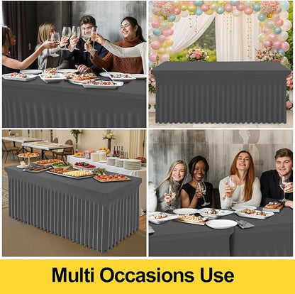 Smiry Spandex Elastic Fitted Table Cloth Skirt for 6FT Rectangle Table | Stretch Washable Table Cloth, Banquet Table Cover for Wedding, Party, Indoor & Trade Shows, (Dark Grey, 72Lx30Wx30H)