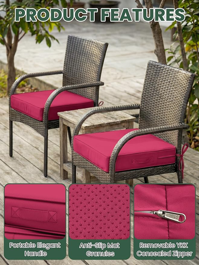 Outdoor Chair Cushion 24 x 24 x 5 Inches Patio Furniture Outdoor Waterproof Seat Cushion, Patio Chair Cushion with Handles and Ties, Square Dining Chair Cushion Set of 4, Pink