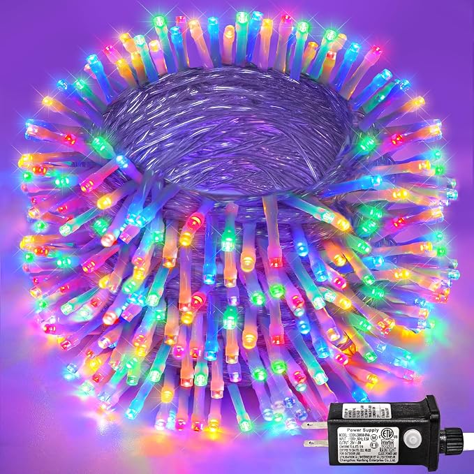 131FT 400 LED Outdoor String Lights, Multicolor Christmas Lights Indoor | Plug in Waterproof 8 Modes Clear Wire String Twinkle Lights for Bedroom Outside Patio Yard Xmas Party Holiday Decorations