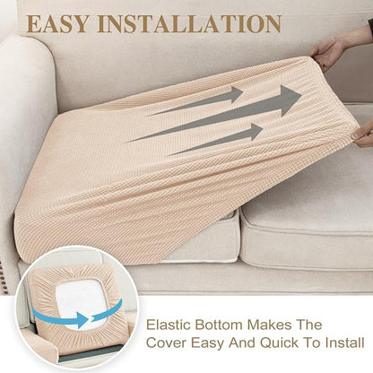 LA MEACK Couch Cushion Covers Seat Cushion Cover Stretch Couch Cover Separate Sectional Sofa Slipcovers Furniture Protector(3 Pieces for Seat or Sofa Backrest, Natural)