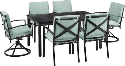Crosley Furniture Kaplan 7-Piece Outdoor Dining Set for 6, Patio Table and Chairs for Backyard, Deck, Oiled Bronze with Mist Cushions