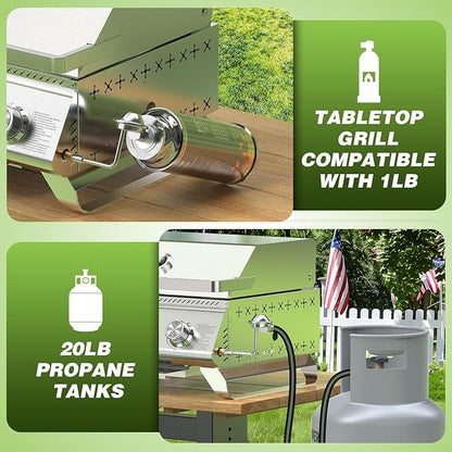 COWSAR Portable 3-Burner Table Top Gas Grill with Griddle, Stainless Steel BBQ Propane Grill, Flat Top Grill with Lid for Outdoor Cooking Camping or Tailgating, 24,000 BTU