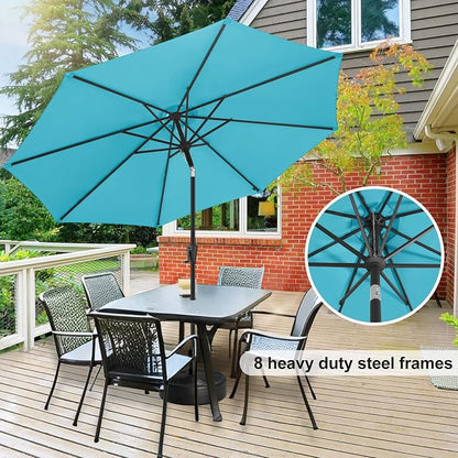 FLAME&SHADE Patio Umbrella Outdoor with Push Button Tilt, 10 ft Aqua Blue | UV Protection, Waterproof, 8 Sturdy Ribs, Porch Deck Umbrella for Pool, Table, Garden, Backyard, Provides Shade