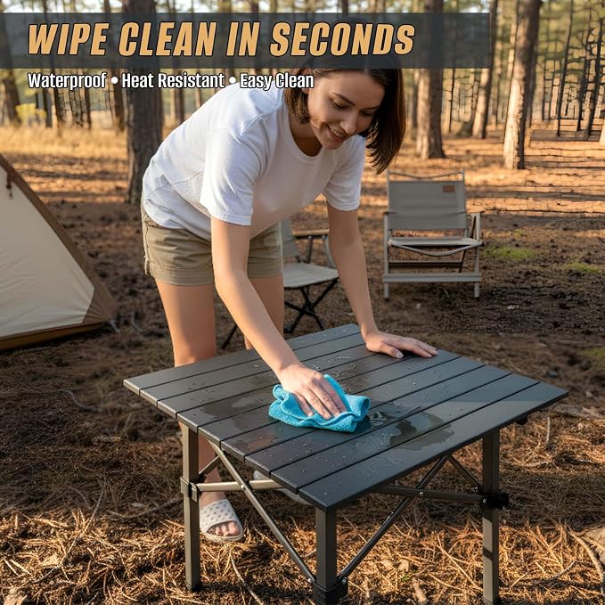 Folding Camping Table, Portable Lightweight Beach Tables for Sand Foldable, Aluminum Roll-up Folding Square Table for Outdoor Camping, Picnic, Card, Travel