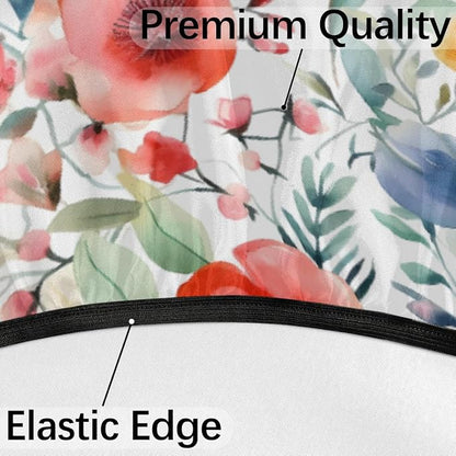 Spring Flower Outdoor Round Fitted Tablecloth with Umbrella Hole and Zipper, 45"-56" Elastic Patio Table Cloth Oil-Proof Waterproof Patio Table Cover for Picnic Party Camping