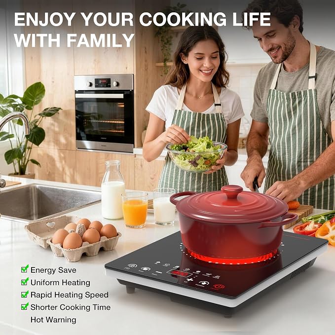 Portable Electric Cooktop GTKZW, 1800W Single Stove Burner Hot Plate with LED Touch Screen, for RV and Dorm