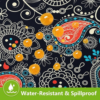 Smiry Spandex Fitted Tablecloth for 6 Foot Rectangle Tables, Washable Picnic Table Cover with Elastic, Stretch Reusable Table Cloth for Outdoor, Camping, Dining & Kitchen (Black Paisley, 30"x72")