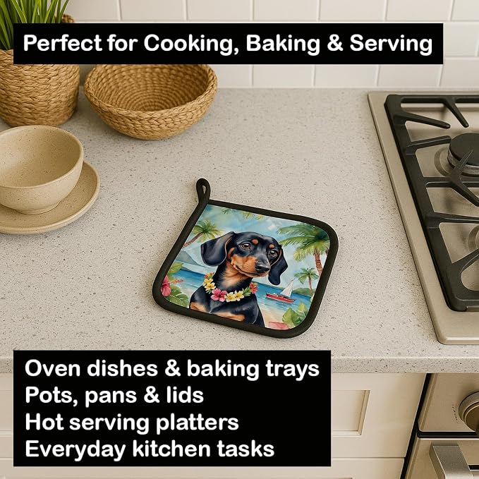 Caroline's Treasures Dachshund Luau Pair of Pot Holders Kitchen Heat Resistant Pot Holders Sets Oven Hot Pads for Cooking Baking BBQ, 7 1/2 x 7 1/2