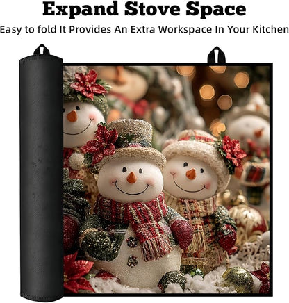 Christmas Multi-Design Stove Cover for Glass/Electric Stoves - 3-in-1 Heat-Resistant Protector Mat, Non-Slip Drying Rack 28"x20"