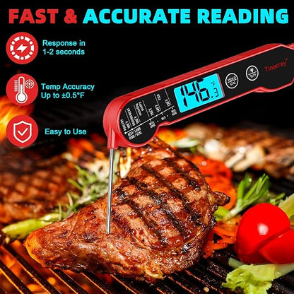 Professional Digital Meat Thermometer Instant Read Waterproof – Folding Probe Food Thermometer with Backlight & Calibration, Fast Read for BBQ, Grill, Deep Fry, Cooking, Liquids, Gift for Chef