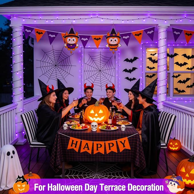 JMEXSUSS 400 LED Purple Halloween Lights Outdoor Plug in | 132ft Halloween String Lights with Remote, Green Wire Purple Christmas Lights for Christmas Halloween Decorations