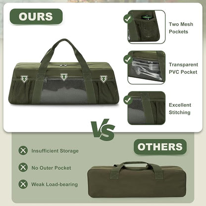 HODRANT Grill Tool Storage Bag with Pockets for Barbecue Tool up to 22" | Outdoor BBQ Utensil Holder, Large Grill Utensil Storage Caddy, BBQ Accessories Case Container for Camping, Bag Only, Green