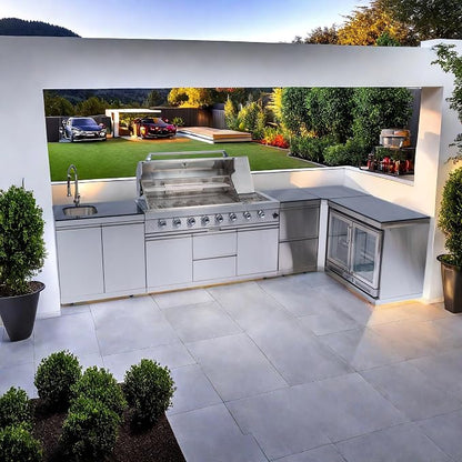 153 Inch Outdoor Kitchen Island, 96000 BTU Propane Gas Grill Combination With Refrigerator and Sink, Drawer Cabinet, Outdoor Stainless Steel Barbecue Bar, BBQ Grill for Patios, Gardens, Parties