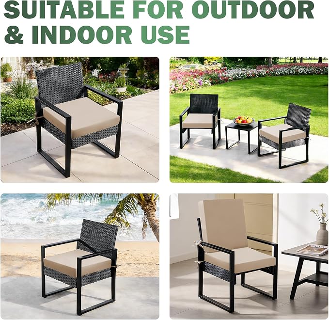 Outdoor Chair Cushions Set of 2, 19x19x3 Inch Waterproof & Fade Resistant Patio Furniture Seat Cushions with Ties, Square Outdoor Dining Chair Cushions for Lawn, Garden, Deck & Yard, Beige