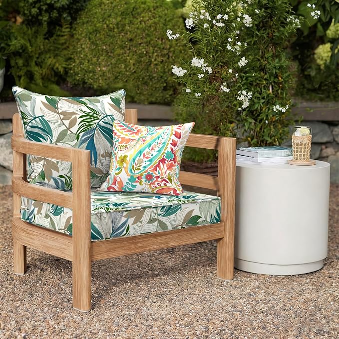 DYTXIII Outdoor Deep Seat Cushion Set, Water Repellent 24"x24" Patio Thick Cushions Replacement with Seat & Back Pillow for Patio Sofa, Wicker Chair, Couch - Lush Leaf Green