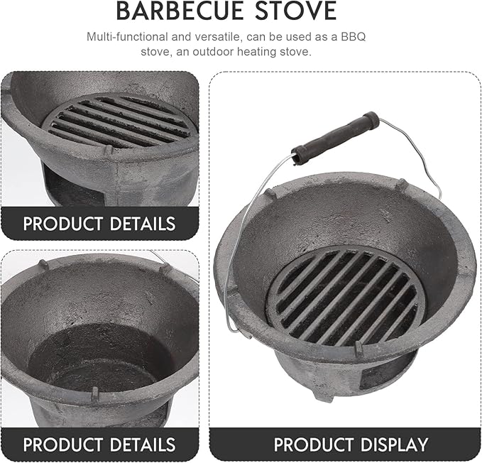 DOITOOL Cast Iron Outdoor Barbecue Stove Portable Charcoal Cooking Stove Compact 8.3X8.3X4.3 Inch Camping Bbq Tool for Picnics and Backyard Grilling