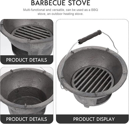 DOITOOL Cast Iron Outdoor Barbecue Stove Portable Charcoal Cooking Stove Compact 8.3X8.3X4.3 Inch Camping Bbq Tool for Picnics and Backyard Grilling