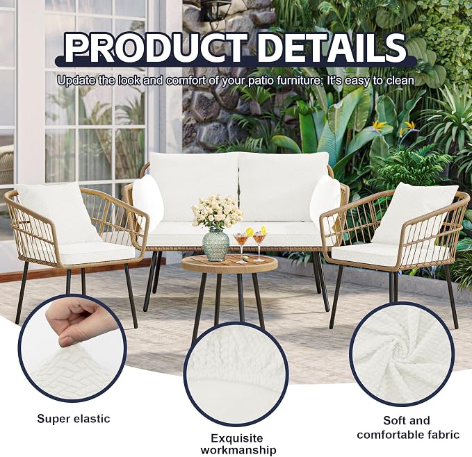 8Pcs Patio Cushion Covers, Outdoor Stretch Cushion Covers, Washable | Stretch Fit, Replacement, Washable and Reusable Furniture Protectors, Fits most patio furniture cushion covers, Cover Only