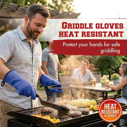 KITCHEN PERFECTION XL Silicone Oven & Griddle Gloves -Extreme Heat Resistant BBQ & Grilling Gloves -Handle Hot Food Right on Your Griddle |Waterproof Oven Mitts Grill Gloves |Superior Set+3 Bonuses