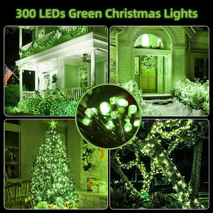 MZD8391 105FT 300LED Christmas Light Outdoor Indoor,Christmas Tree Light | Green, 100% UL Listed, Waterproof, 8 Light Modes, Timer & Memory, End To End Connect, Christmas String Light Outdoor Indoor