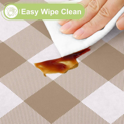 Smiry Picnic Table Cloth, Vinyl Tablecloths with Flannel Backing, 54"x108" | Waterproof Rectangle Table Cloth, Wipeable Buffalo Plaid Table Cover for Indoor and Outdoor (Khaki & White)