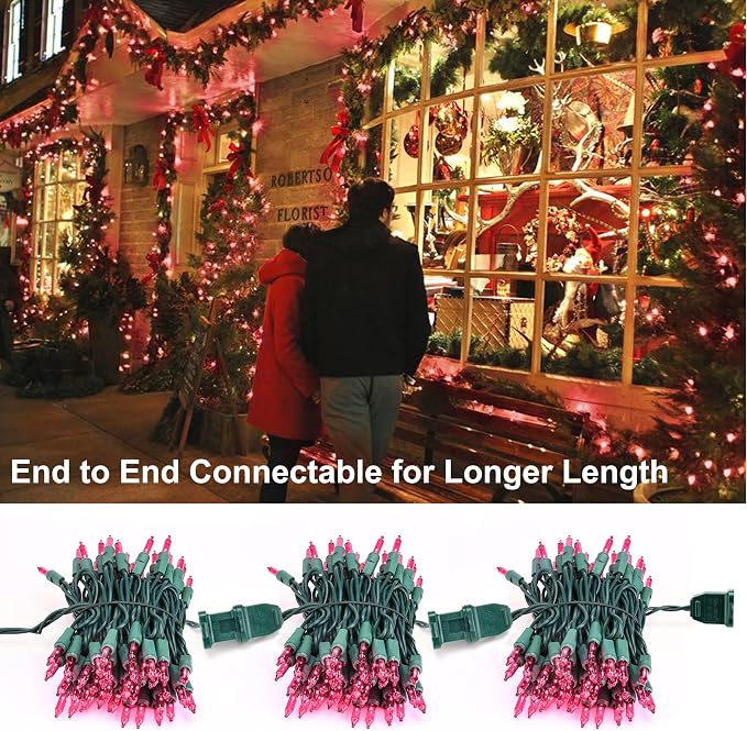 BrizLabs Pink Christmas Lights, 69.6ft 300 Count Incandescent String Lights | Connectable; UL Certified; Outdoor Mini Lights Set Xmas Light String for Indoor Outside Holiday Tree Valentine's Day Party