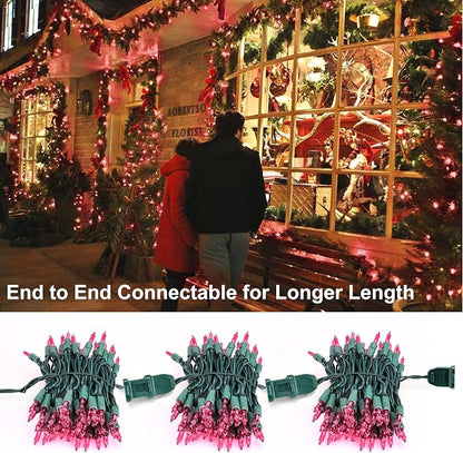 BrizLabs Pink Christmas Lights, 69.6ft 300 Count Incandescent String Lights | Connectable; UL Certified; Outdoor Mini Lights Set Xmas Light String for Indoor Outside Holiday Tree Valentine's Day Party