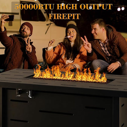 43 Inch Propane Fire Pit Table for Patio & Backyard, 50,000 BTU Steel Gas Fire Pit with Lid & Lava Rocks, Outdoor Table Heater for Deck, Garden, Smokeless Flame