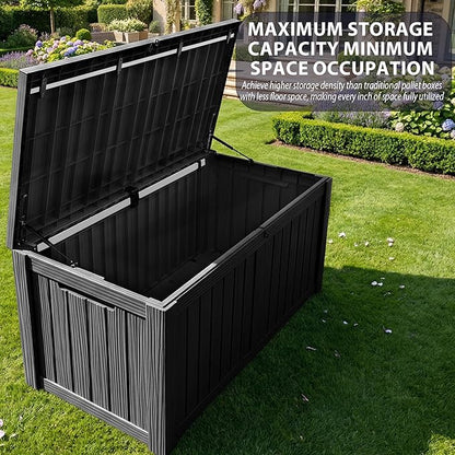 150 Gallon Outdoor Deck Box,Resin Waterproof Outdoor Storage Box for Patio Furniture,Garden Tools,Cushions