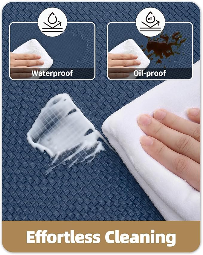 Color&Geometry Anti Fatigue Cushion Kitchen Mat for Floor -24"x71",Wide,Easy Clean, Water & Oil Proof, Anti Slip, Foam Rubber Runner Rug for Front Sink Comfort Standing,Blue