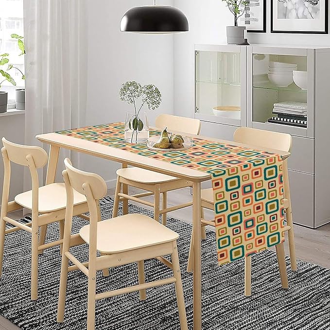 Mid Century Table Runner，Aesthetic Mid Century Retro Decorative 50`s, 70's, 70's Style Vintage Moder for Kitchen Dining Modern Tables Decor 13x70Inch