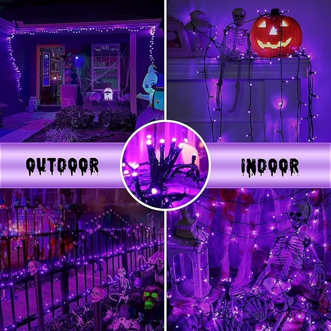 kemooie 500 LED Halloween Lights Outdoor, 164 FT Fairy Lights with 8 Modes | Purple, Timer&Memory Function, Plug in Powered, IP44 Waterproof, Indoor Outdoor Use, Home/Party/Garden/Halloween Decor