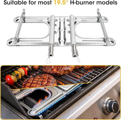 19 Inch Universal Gas Grill Burners, Stainless Steel H-Burner Replacement Parts, Grill Burner Replacement Parts for Charbroil, Barbeque Grill Accessories