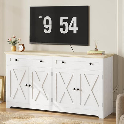 IRONCK Buffet Cabinet with Storage, Sideboard Cabinet with Drawers & Doors | 2 Drawers, 4 Doors and 2 Adjustable Shelves. 59inch Wide. FSC-certified Wood. Anti-tip Device. Natural Wood.