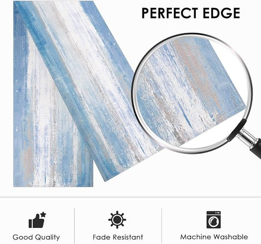 Emvency Farmhouse Table Runner, Blue and Grey Abstract Art Painting for Kitchen Coffee Table Family Dinners Holiday Parties Wedding Events Decor(13x72 inch)