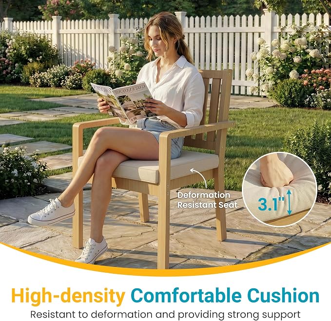 FansaFurn 6 Pieces Acacia Outdoor Patio Table and Chairs Set for All-Weather, Outside Furniture with Table Umbrella Hole and Removable Cushion for 6, Outdoor Patio Furniture Set for Garden, Brown