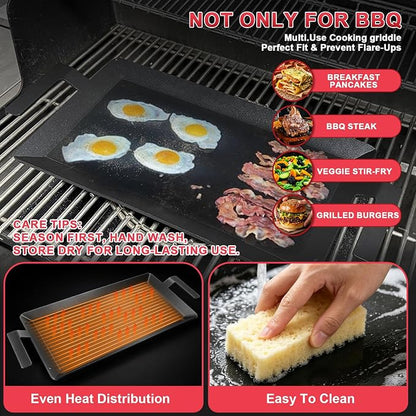 Universal Carbon Steel Griddle for Gas Grill, Stove top & Induction Cooktop | Griddle Pan Fits Versatile Stovetop Oven; Flat Top Plate for Charbroil Etc. All Gas & Charcoal Grill 24" x 10" with gloves
