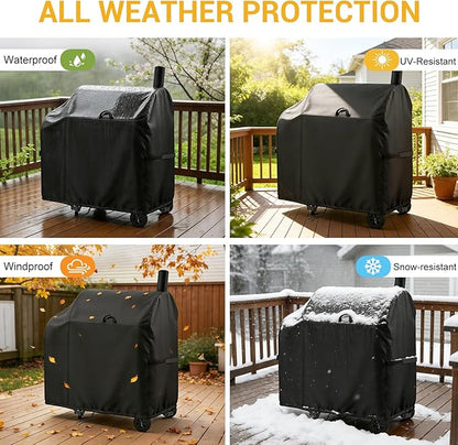 TheElves Grill Cover for Royal Gourmet CC1830FC 28" Barrel Charcoal Grill, Outdoor Grill Covers Waterproof Heavy Duty for Barrel Charcoal Grill Offset Smoker with Smoke Stack - 46" W x 28" D x 48" H