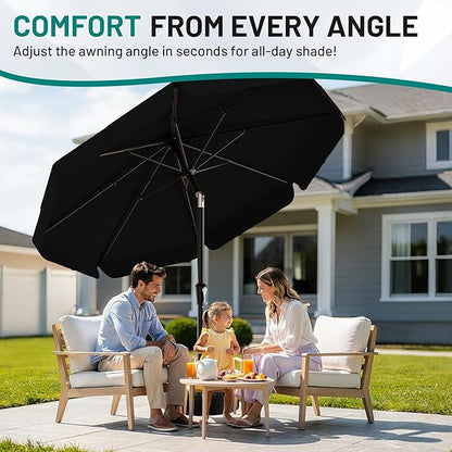 AreShark 9FT Valance Patio Umbrella, Outdoor Table Umbrella with Tilt and Crank, Outdoor Market Umbrellas W/ 8 Sturdy Ribs UV Protection for Garden, Deck, Backyard and Pool, Black