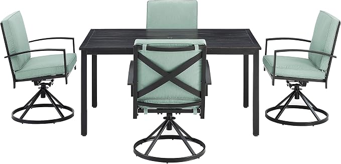 Crosley Furniture Kaplan 5-Piece Outdoor Dining Set for 4, Patio Table and Chairs for Backyard, Deck, Oiled Bronze with Mist Cushions