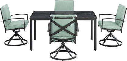 Crosley Furniture Kaplan 5-Piece Outdoor Dining Set for 4, Patio Table and Chairs for Backyard, Deck, Oiled Bronze with Mist Cushions