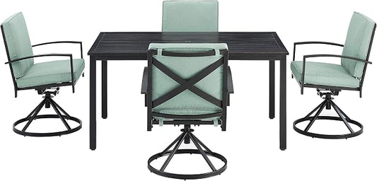 Crosley Furniture Kaplan 5-Piece Outdoor Dining Set for 4, Patio Table and Chairs for Backyard, Deck, Oiled Bronze with Mist Cushions