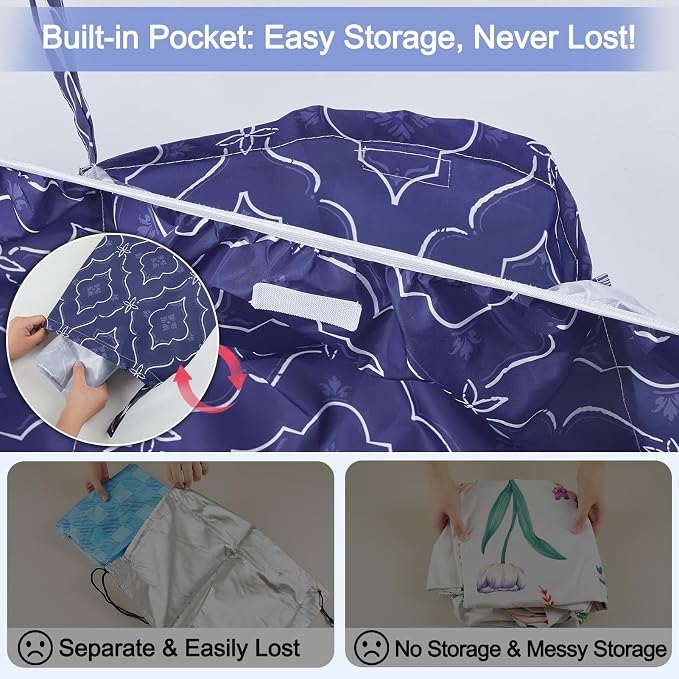 Picnic Table Cover with Bench Covers Windproof Waterproof Picnic Table Covers Camping Tablecloth with Self-Storage Bag, 72in, Dark Blue