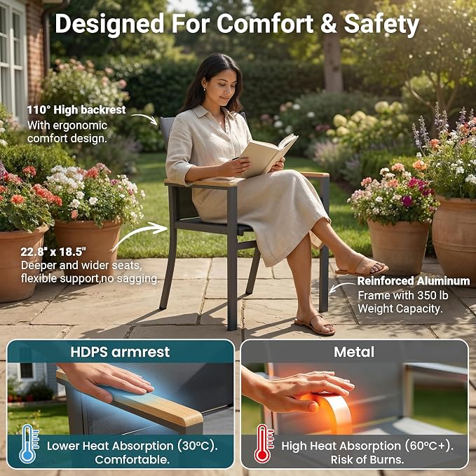 FansaFurn 7-Pieces Aluminum Patio Table and Chairs Set for All-Weather | Patio Furniture Set with Heavy Duty HDPS Rectangular Table, Outdoor Furniture with Quick-Dry Breathable Chairs for Patio