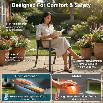 FansaFurn 7-Pieces Aluminum Patio Table and Chairs Set for All-Weather | Patio Furniture Set with Heavy Duty HDPS Rectangular Table, Outdoor Furniture with Quick-Dry Breathable Chairs for Patio