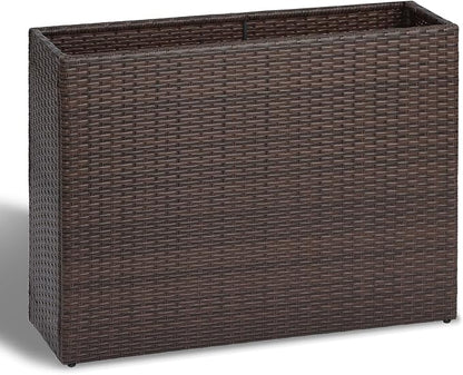 SUNNYPARK Large Rectangular Planter for Outdoor Rattan Block Box 38x11x30'' | All-Weather, Handmade PE Rattan, Removable Liner, Indoor Outdoor, Patio Porch Garden, Modern Design for Plants Flowers