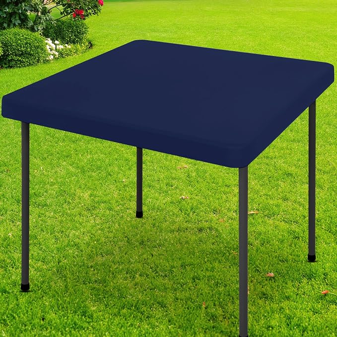 Smiry Square Picnic Table Cloth, Waterproof Elastic Fitted Tablecloths for 3 Foot Tables, Washable Polyester Table Cover for Camping, Indoor and Outdoor (Navy, 34"x34")