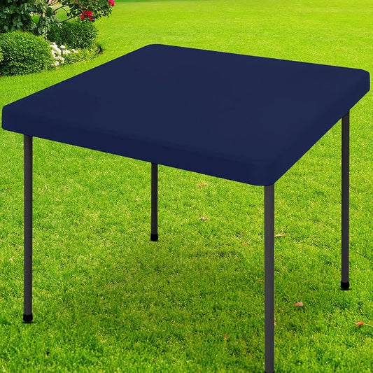 Smiry Square Picnic Table Cloth, Waterproof Elastic Fitted Tablecloths for 3 Foot Tables, Washable Polyester Table Cover for Camping, Indoor and Outdoor (Navy, 34"x34")