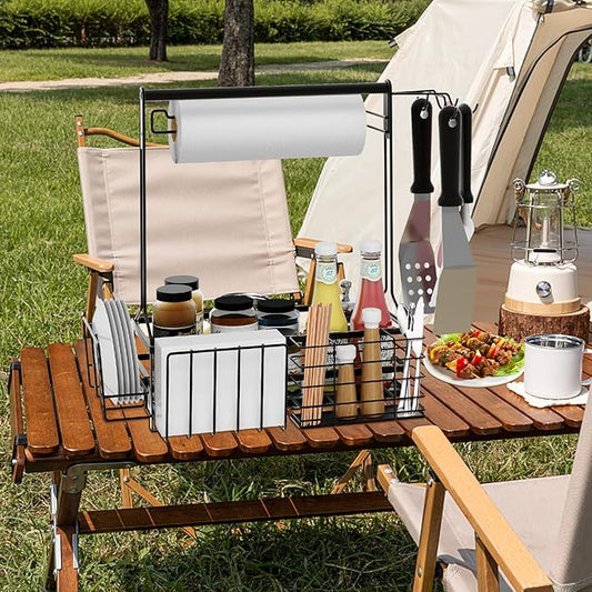 BBQ Caddy, Grill Caddy for Outdoor Grilling with Paper Towel Holder, Grill Utensil Caddy, Outdoor Kitchen Barbecue Accessories for Camper, Tailgate Essentials, Grilling Gifts for Men
